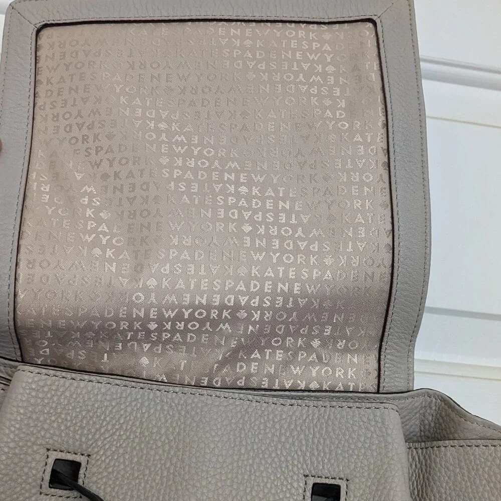 Kate Spade New York Leila Pebble Leather Drawstring Flap Backpack Beige Black